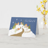 Van ons beiden kerst nacht huizen met sneeuw kaart (Gele Bloem)