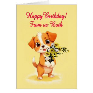 Van ons beiden verjaardagspuppy en bloemen