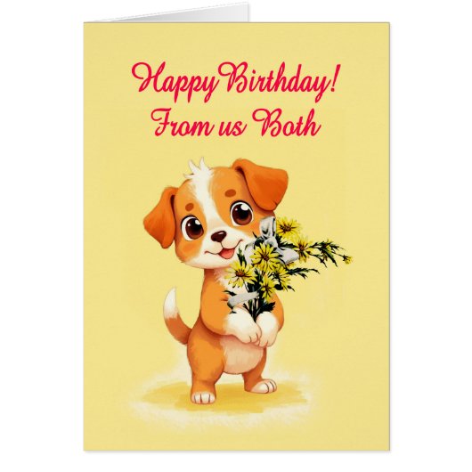 Van ons beiden verjaardagspuppy en bloemen (Voorkant)