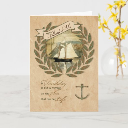 van Ons Beiden Verjaardagswensen Zeilthema Kaart (Gele Bloem)