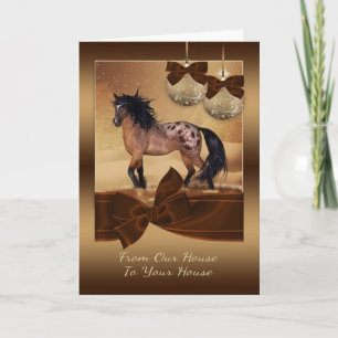 Van Ons Huis aan Uw Kerstkaart van het Paard van Feestdagen Kaart