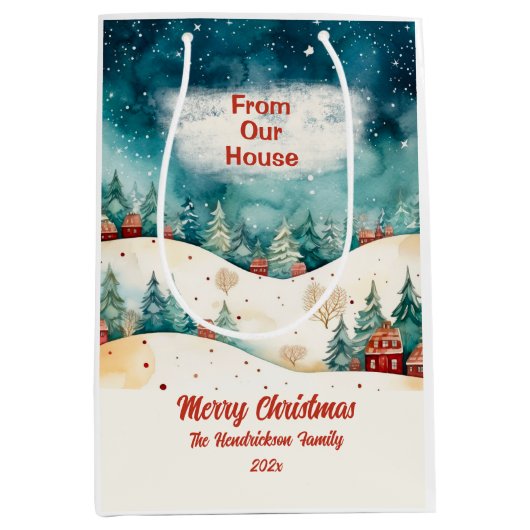 Van ons huis Vintage Kerstmis Medium Cadeauzakje (Voorkant)