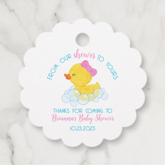 Van onze douche tot uw Rubber Duck Baby shower Bedankjes Labels (Achterkant)