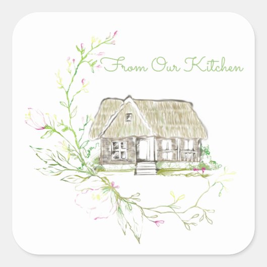 Van onze keuken Engels Cottage Square Stickers (Voorkant)