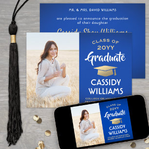 Van Ouders 1 Foto Royal Blue & Gold Afstuderen Aankondiging