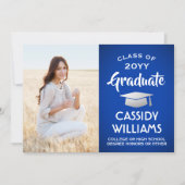 Van ouders 1 foto royal blue & witte afstuderen aankondiging (Voorkant)