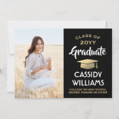 Van Ouders Foto Zwart, Wit & Goud Afstuderen Aankondiging (Voorkant)