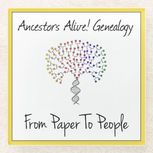 Van papier naar mensen Logo, geel Glazen Onderzetter (Voorkant)