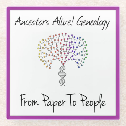 Van papier naar mensen Logo, paarse Glazen Onderzetter (Voorkant)