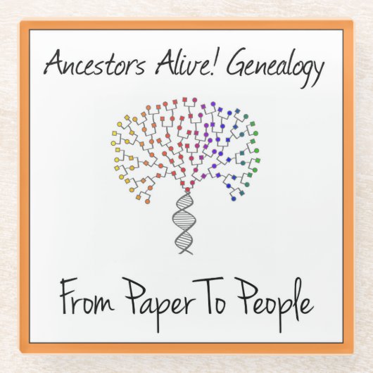 Van papier naar mensen Logo, sinaasappel Glazen Onderzetter (Voorkant)