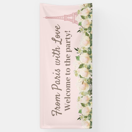 Van Parijs Love Eiffeltoren Roze Witte Bloemen Spandoek (Verticaal)