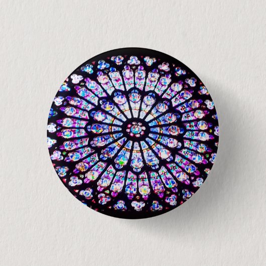 Van Parijs voorzien glas Notre Dame - het Venster  Ronde Button 3,2 Cm (Voorkant)