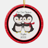 Van Penguin Couple kerstversiering Keramisch Ornament (Voorkant)
