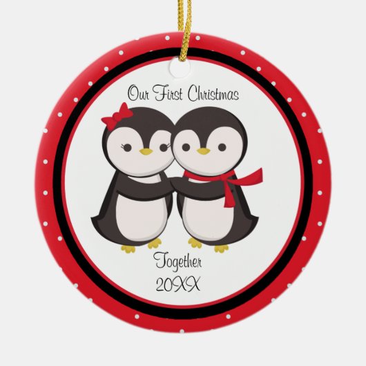 Van Penguin Couple kerstversiering Keramisch Ornament (Voorkant)