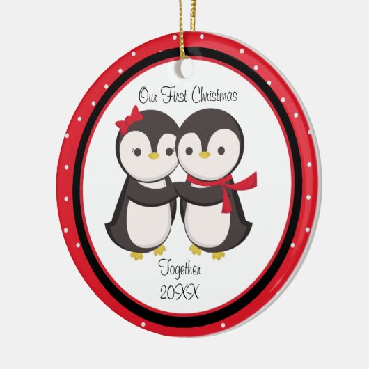 Van Penguin Couple kerstversiering Keramisch Ornament (Links)
