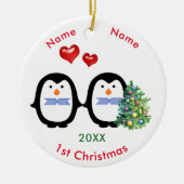 Van Pinguïn 2 mannetjes 1 kerstmis Keramisch Ornament (Voorkant)