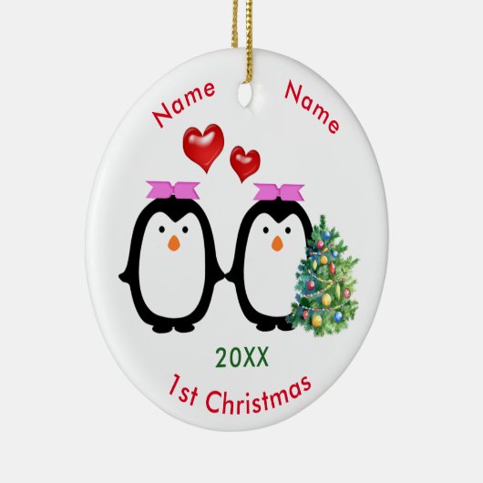 Van Pinguïn 2 Vrouw 1 Kerstmis Keramisch Ornament (Rechts)