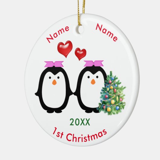 Van Pinguïn 2 Vrouw 1 Kerstmis Keramisch Ornament (Links)