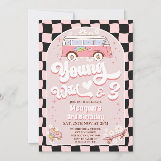 Van Pink Young Wild en drie 3e verjaardag Kaart (Voorkant)