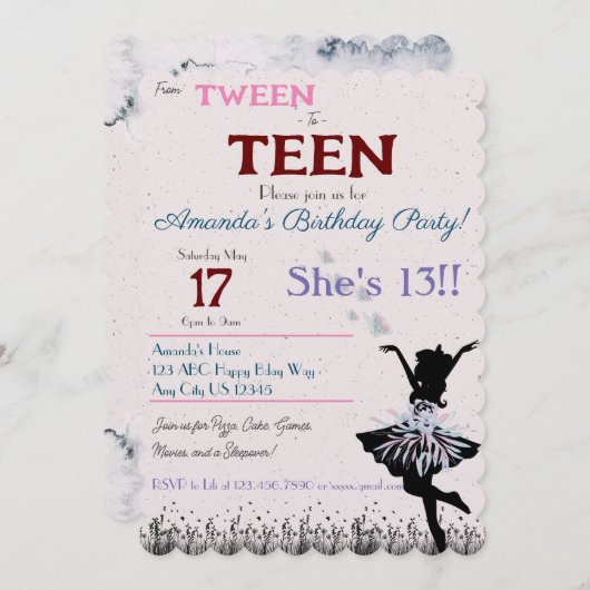 Van prepuber naar tiener uitnodiging (Voorkant / Achterkant)