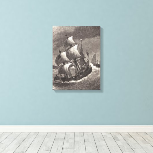 van pyraatgaleien die naar beneden kromtrekken, hi canvas afdruk (Insitu (Houten vloer))