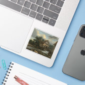 Van Ruisdael - Twee watermolens en een open sluis Sticker (Laptop met iPhone)
