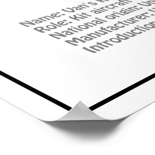 Van’s RV-3 - Vliegtuigblauwdruk Plannen BD Poster (Hoek)