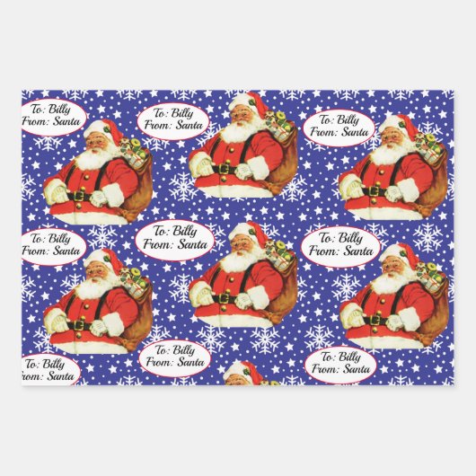 Van Santa Add Child Name 3 Personal KerstW Inpakpapier Vel (Voorkant 3)