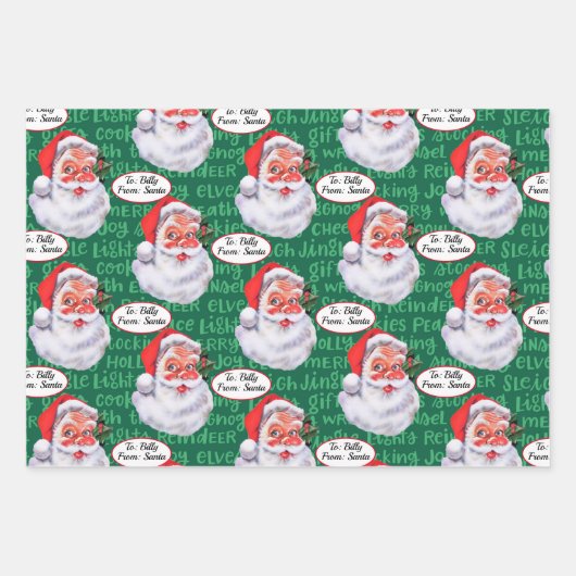 Van Santa Add Child Name 3 Personal KerstW Inpakpapier Vel (Voorkant 2)