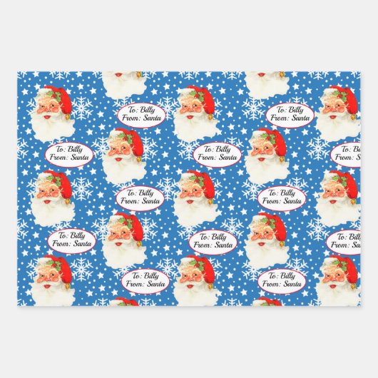 Van Santa Add Child Name 3 Personal KerstW Inpakpapier Vel (Voorkant)