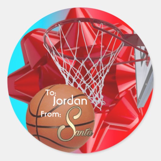 Van Santa Basketball Ronde Sticker (Voorkant)