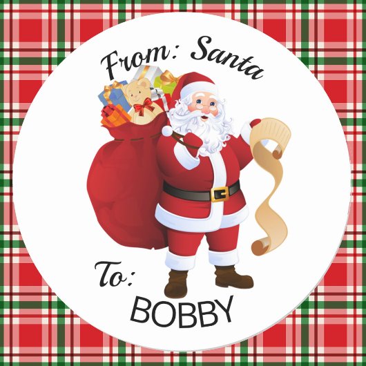 Van SANTA cadeauverpakkingstickers AANGEPASTE naam Ronde Sticker