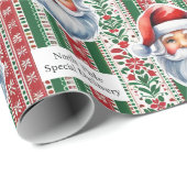 Van Santa Child's Naam Rood & Groen Noordpool Cadeaupapier (Rol Hoek)