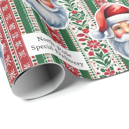 Van Santa Child's Naam Rood & Groen Noordpool Cadeaupapier (Rol Hoek)