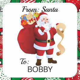 Van SANTA CLAUS Aangepast Kind NAAM Cadeau Vierkante Sticker
