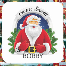 Van SANTA CLAUS Aangepast Kinder NAAM Cadeaupapier Vierkante Sticker