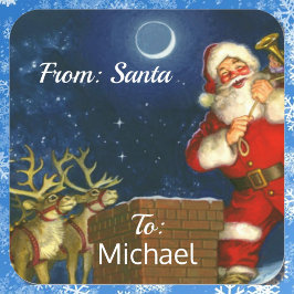 Van SANTA CLAUS Cadeaupapier Aangepast Naam van ki Vierkante Sticker