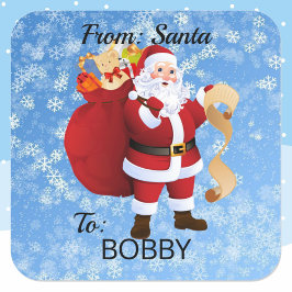 Van SANTA CLAUS Cadeaupapier Aangepast Naam van ki Vierkante Sticker