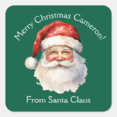Van Santa Claus Custom Green Kinder kerstcadeau Vierkante Sticker (Voorkant)