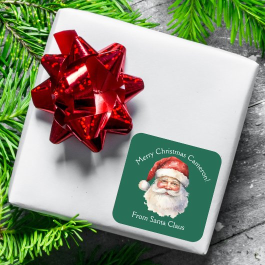 Van Santa Claus Custom Green Kinder kerstcadeau Vierkante Sticker