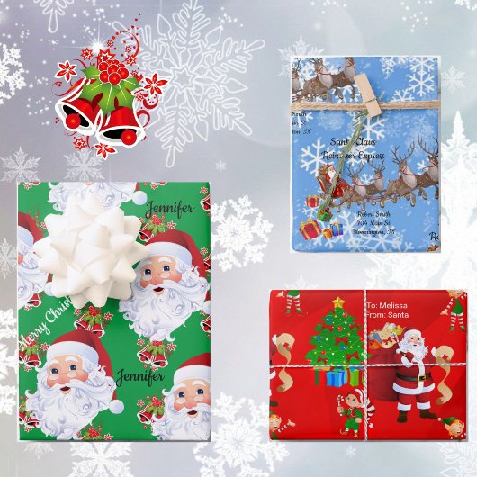Van Santa Claus personaliseer Kinder namen Kerstmi Inpakpapier Vel