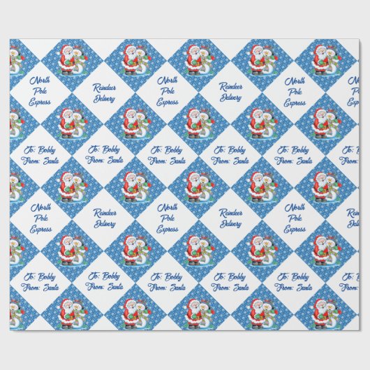 Van Santa Claus Persoonlijke naam Kerstsneeuw Cadeaupapier (Vlak)