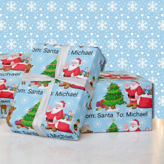 Van Santa Claus voeg de naam van het kind Elf Rein Cadeaupapier