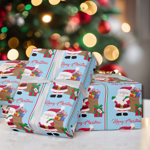 Van Santa Claus voeg de naam van het kind kerstmis Cadeaupapier