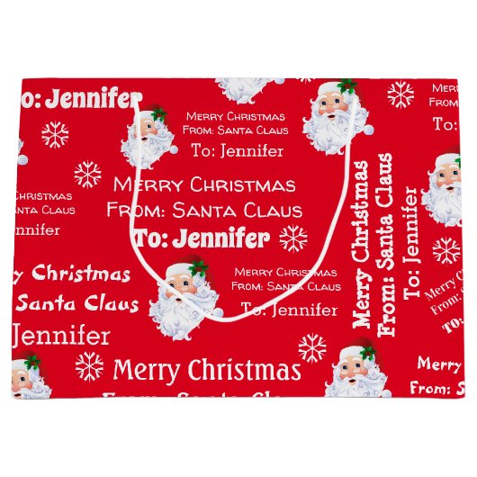 Van Santa Claus voeg de naam van het kind kerstmis Groot Cadeauzakje (Voorkant)