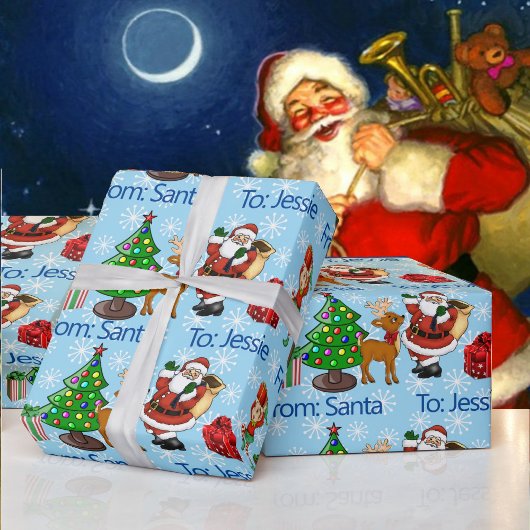 Van Santa Claus voeg de naam van het kind toe Snee Cadeaupapier