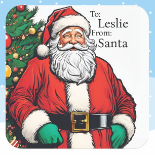 Van Santa Claus Voeg de naam van het kind toe voor Vierkante Sticker