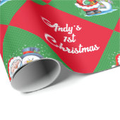 Van Santa Eerste 1e Kerstmis Personaliseer Naam Cadeaupapier (Rol Hoek)