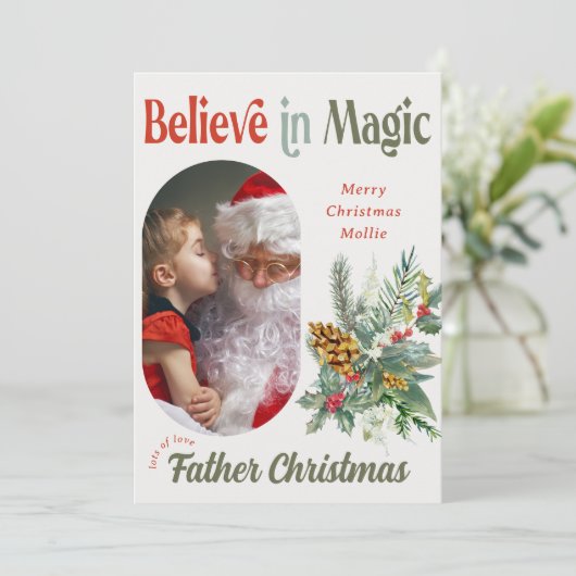 Van Santa Geloof in Magic Rounded Lozenge Foto Feestdagenkaart (Staand voorkant)