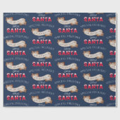 Van Santa Jouw naam op Navy Blue Christmas Cadeaupapier (Vlak)